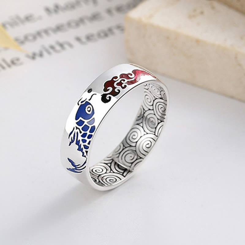 Mythstone 925 Sterling Silver Lucky Koi Fish Auspicious Clouds Wealth Ring