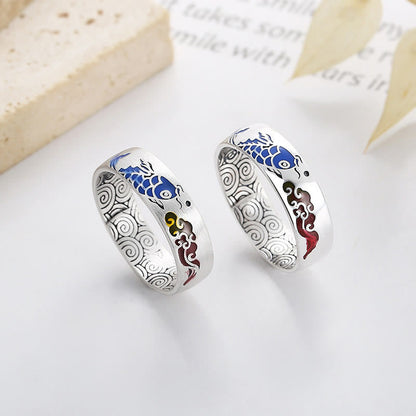 Mythstone 925 Sterling Silver Lucky Koi Fish Auspicious Clouds Wealth Ring