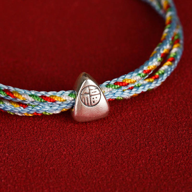 Mythstone 925 Sterling Silver Fu Character Luck Multicolored Rope Bracelet