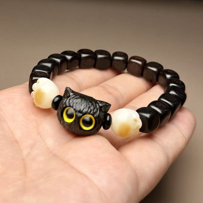 Pulsera de la paz con forma de garra y semillas de Bodhi de gato y madera de ébano Mythstone