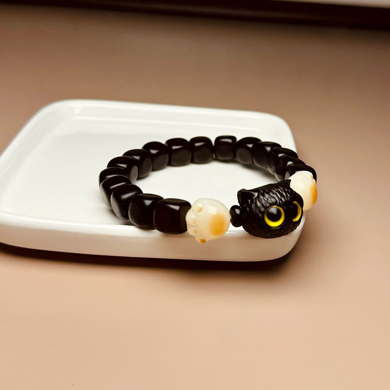 Pulsera de la paz con forma de garra y semillas de Bodhi de gato y madera de ébano Mythstone