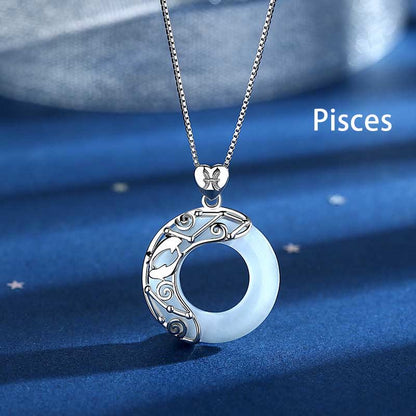 Mythstone 925 Sterling Silver 12 Constellations of the Zodiac Cat's Eye Love Support Necklace Pendant