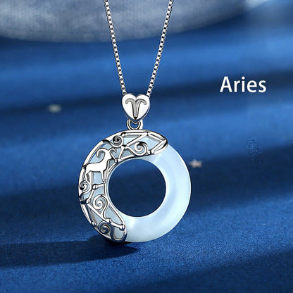 Mythstone 925 Sterling Silver 12 Constellations of the Zodiac Cat's Eye Love Support Necklace Pendant