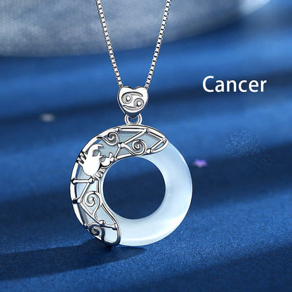 Mythstone 925 Sterling Silver 12 Constellations of the Zodiac Cat's Eye Love Support Necklace Pendant