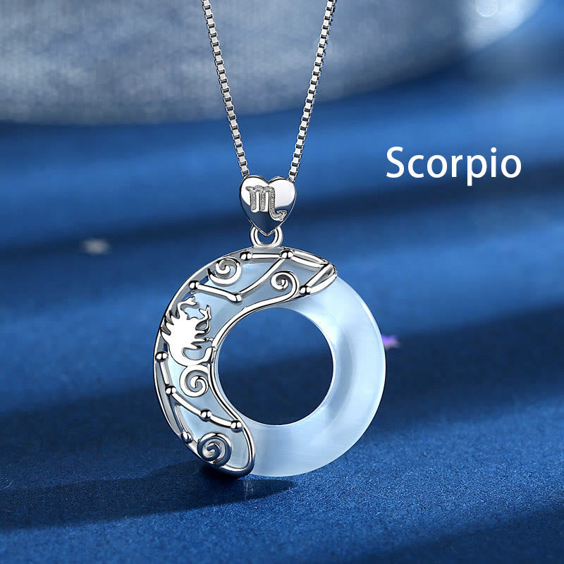 Mythstone 925 Sterling Silver 12 Constellations of the Zodiac Cat's Eye Love Support Necklace Pendant