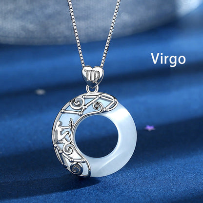 Mythstone 925 Sterling Silver 12 Constellations of the Zodiac Cat's Eye Love Support Necklace Pendant