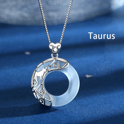 Mythstone 925 Sterling Silver 12 Constellations of the Zodiac Cat's Eye Love Support Necklace Pendant