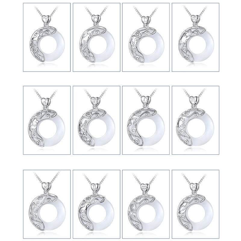 Mythstone 925 Sterling Silver 12 Constellations of the Zodiac Cat's Eye Love Support Necklace Pendant