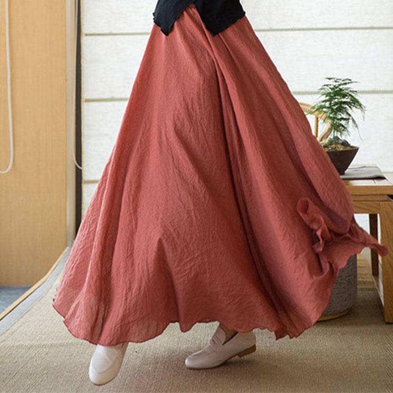 Mythstone Solid Color Elastic High Waist Linen Skirt