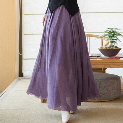 Mythstone Solid Color Elastic High Waist Linen Skirt