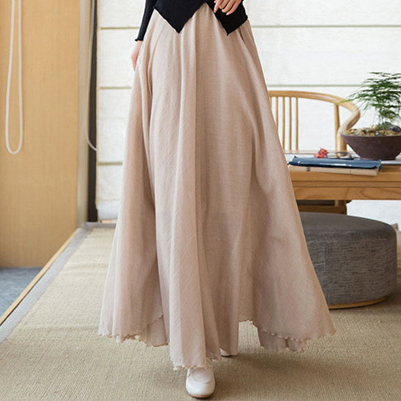 Mythstone Solid Color Elastic High Waist Linen Skirt