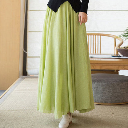 Mythstone Solid Color Elastic High Waist Linen Skirt