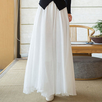 Mythstone Solid Color Elastic High Waist Linen Skirt