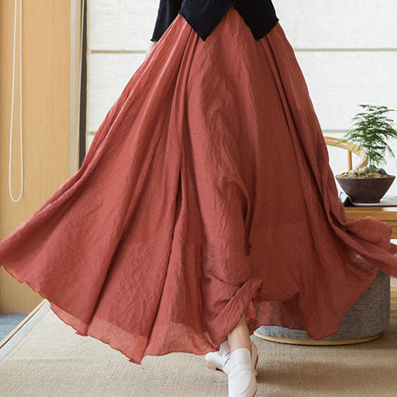 Mythstone Solid Color Elastic High Waist Linen Skirt