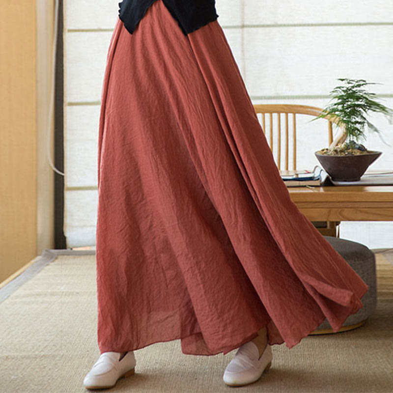 Mythstone Solid Color Elastic High Waist Linen Skirt