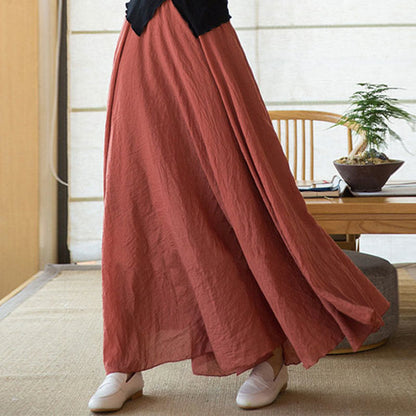 Mythstone Solid Color Elastic High Waist Linen Skirt