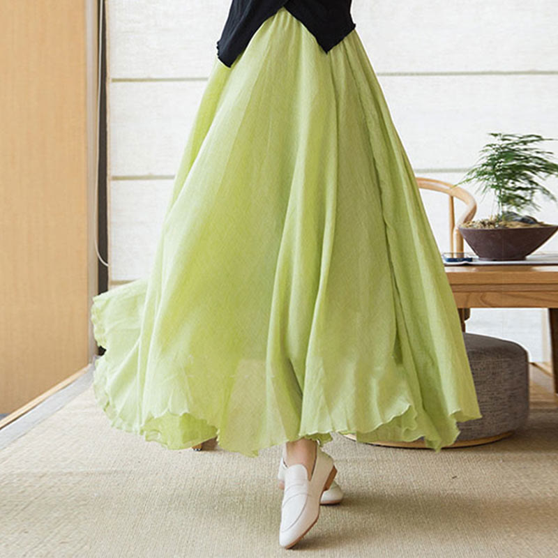 Mythstone Solid Color Elastic High Waist Linen Skirt