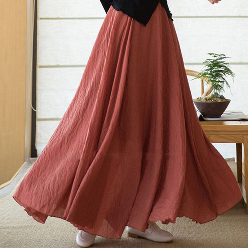 Mythstone Solid Color Elastic High Waist Linen Skirt