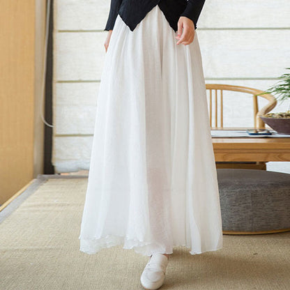 Mythstone Solid Color Elastic High Waist Linen Skirt