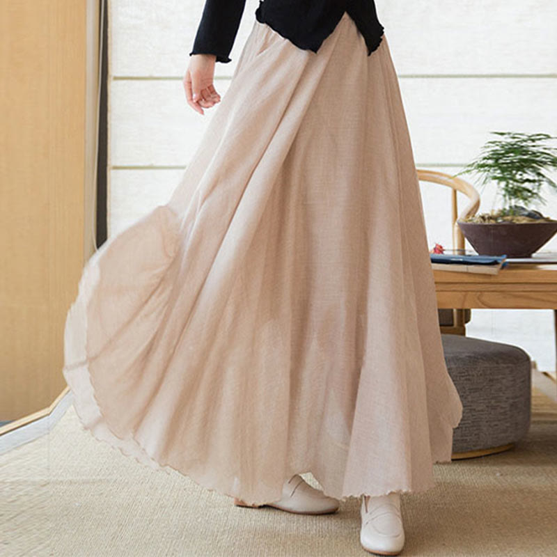 Mythstone Solid Color Elastic High Waist Linen Skirt