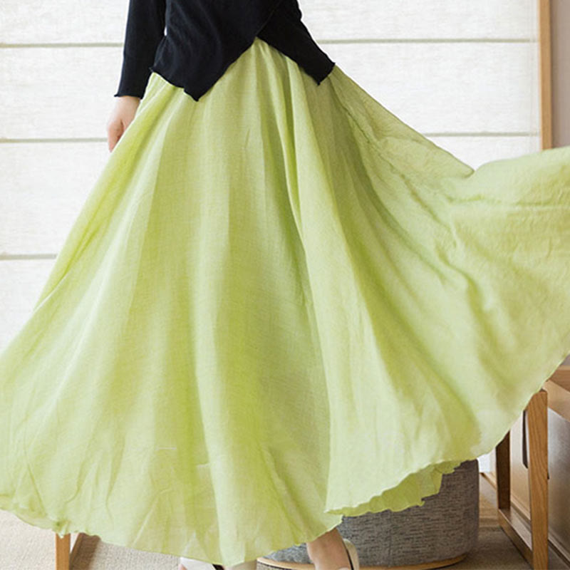 Mythstone Solid Color Elastic High Waist Linen Skirt