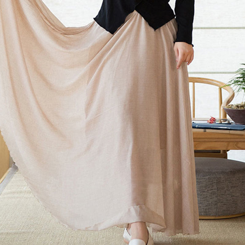 Mythstone Solid Color Elastic High Waist Linen Skirt