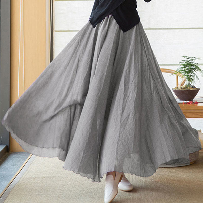 Mythstone Solid Color Elastic High Waist Linen Skirt