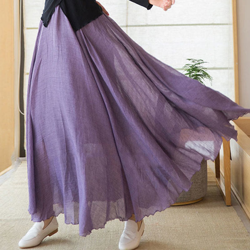 Mythstone Solid Color Elastic High Waist Linen Skirt