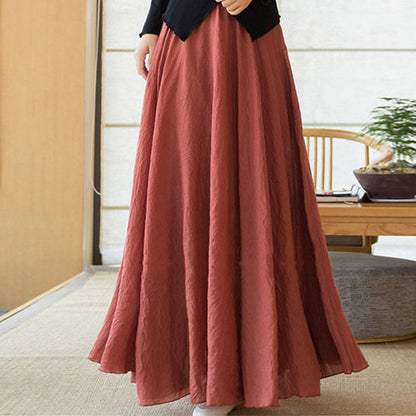 Mythstone Solid Color Elastic High Waist Linen Skirt