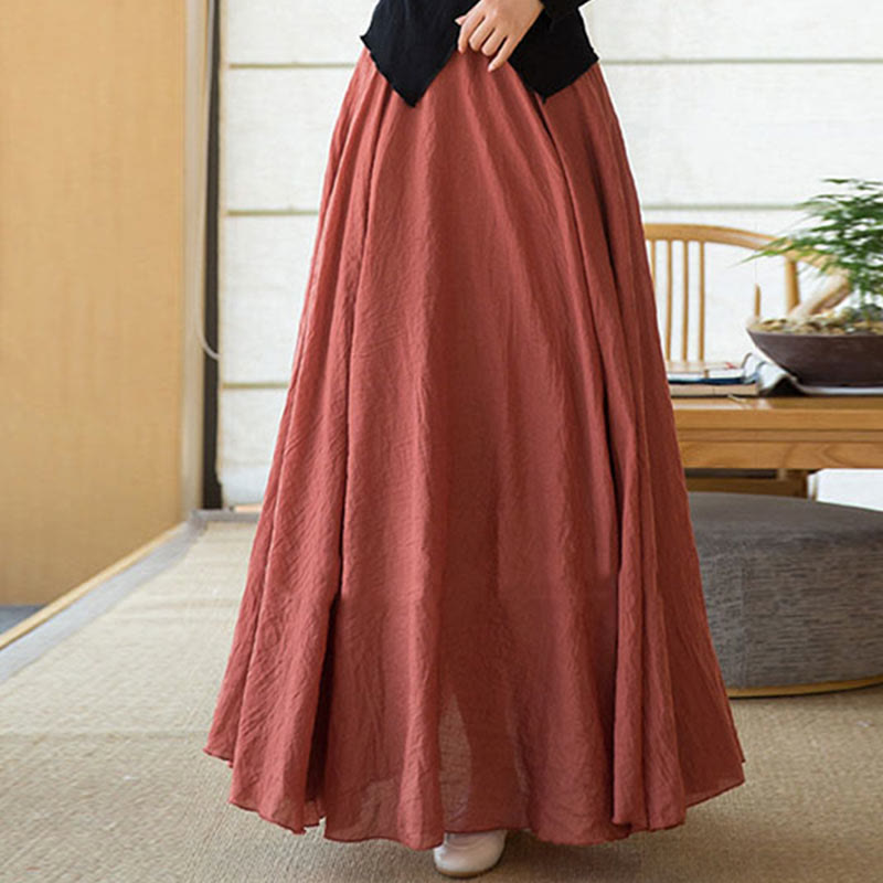 Mythstone Solid Color Elastic High Waist Linen Skirt