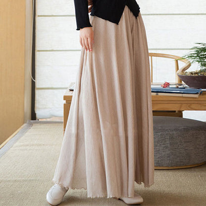 Mythstone Solid Color Elastic High Waist Linen Skirt