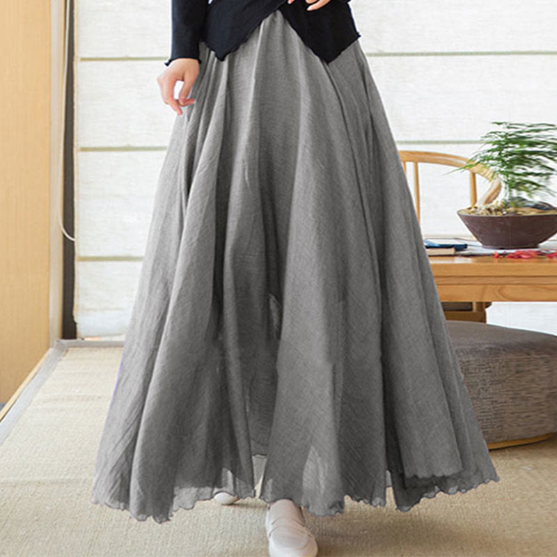 Mythstone Solid Color Elastic High Waist Linen Skirt