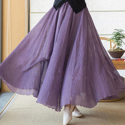 Mythstone Solid Color Elastic High Waist Linen Skirt