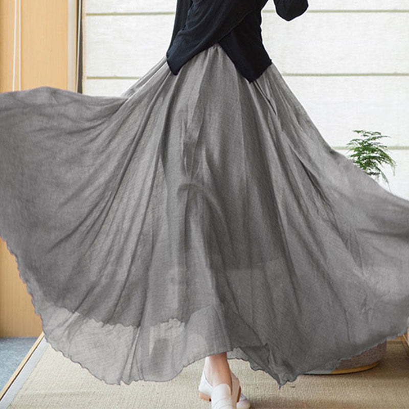 Mythstone Solid Color Elastic High Waist Linen Skirt