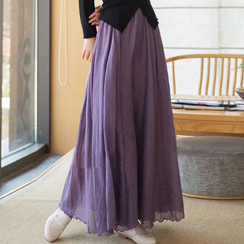 Mythstone Solid Color Elastic High Waist Linen Skirt