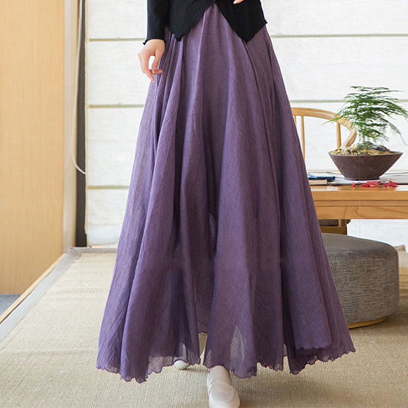 Mythstone Solid Color Elastic High Waist Linen Skirt