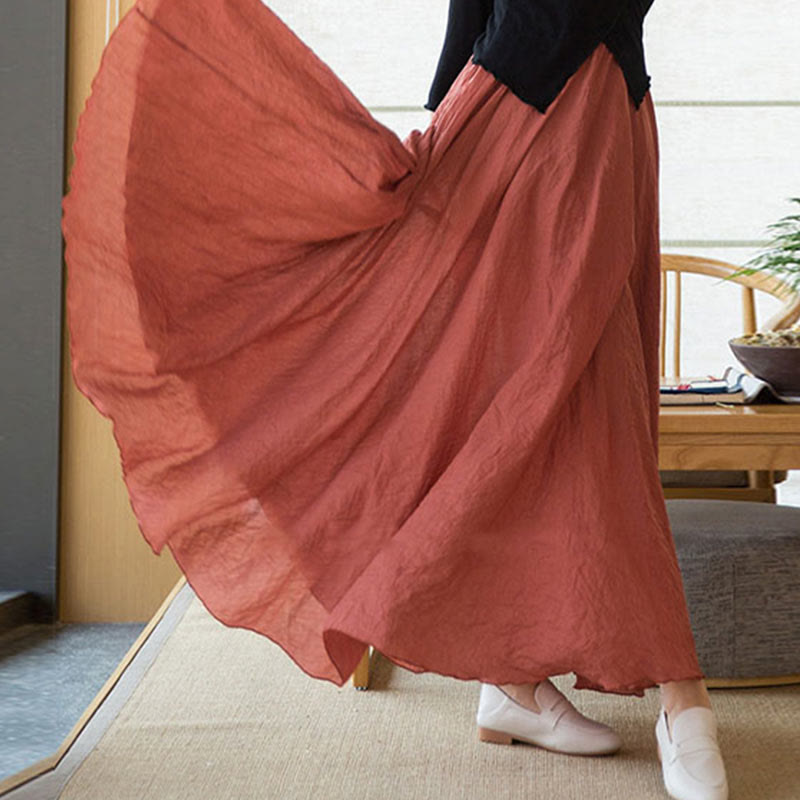 Mythstone Solid Color Elastic High Waist Linen Skirt