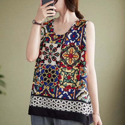 Mythstone Ethnic Geometry Print Crew Neck Tank Top