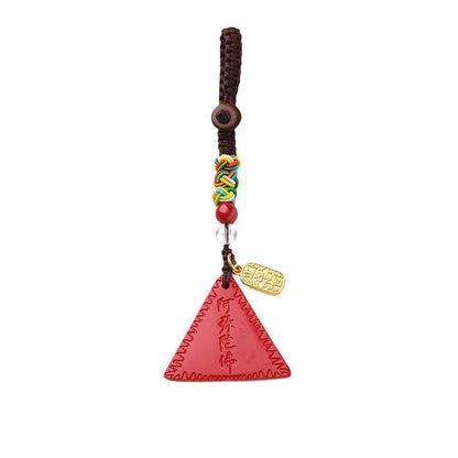 Mythstone Cinnabar Triangle Pattern Talisman Keep Away Evil Spirits Key Chain