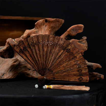 Mythstone Nha Trang Agarwood Engraved Hollow Wood Folding Fan Car Hanging Decoration