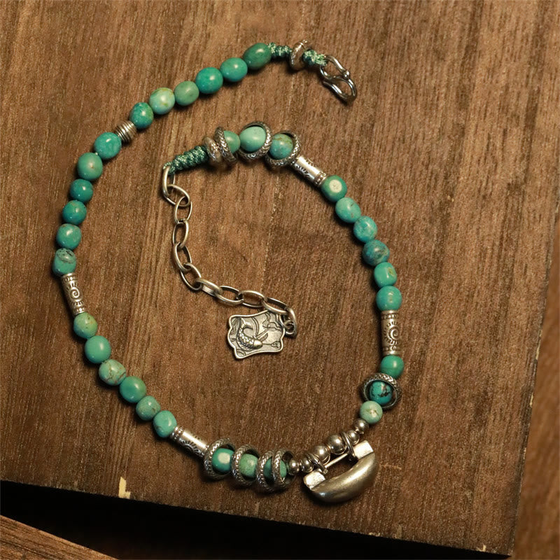 Mythstone 925 Sterling Silver Turquoise Small Beads Chinese Lock Charm Strength Anklet