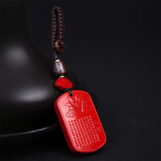 Mythstone Natural Cinnabar Heart Sutra Blessing Key Chain