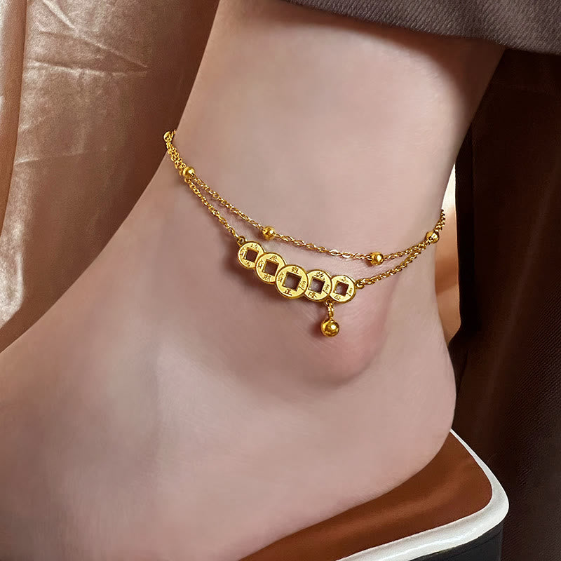 Mythstone Copper Coins Attract Wealth Titanium Steel Anklet