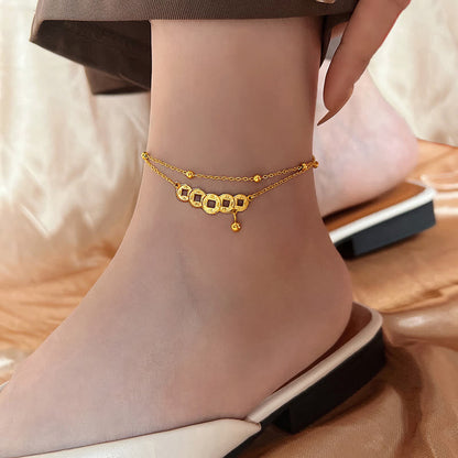 Mythstone Copper Coins Attract Wealth Titanium Steel Anklet