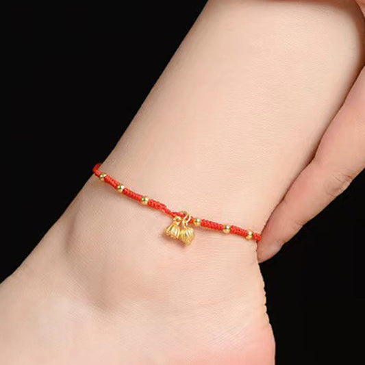 Mythstone Lotus Pod Charm Luck String Rope Anklet