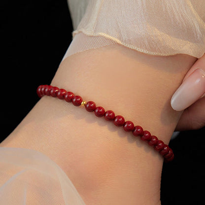 Mythstone 925 Sterling Silver Cinnabar Beads Blessing Anklet