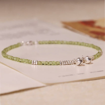 Mythstone 925 Sterling Silver Peridot Square Beads Peace Anklet