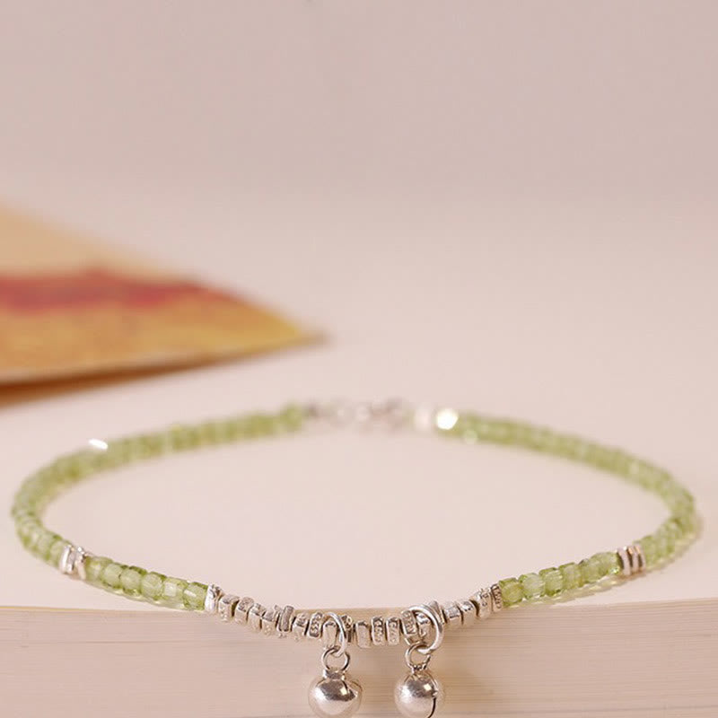 Mythstone 925 Sterling Silver Peridot Square Beads Peace Anklet