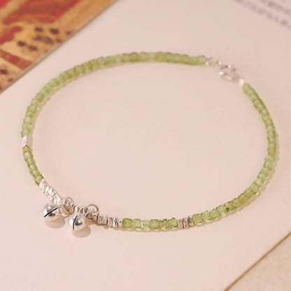 Mythstone 925 Sterling Silver Peridot Square Beads Peace Anklet