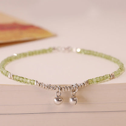 Mythstone 925 Sterling Silver Peridot Square Beads Peace Anklet